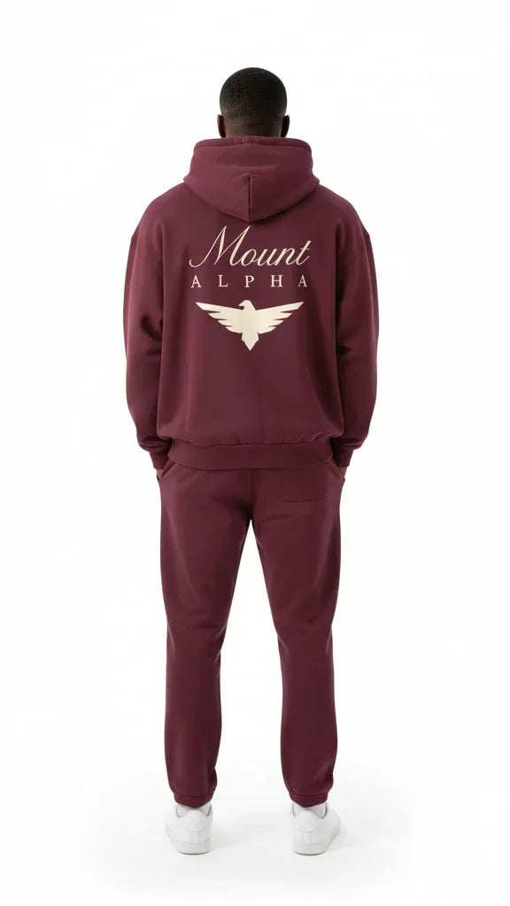 Heavyweight Full-Zip Unisex Men Hoodie - Red Burgund/Velvet Off White - Mount Alpha Clothing®