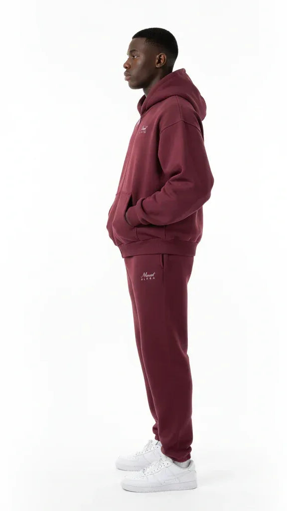 Heavyweight Full-Zip Unisex Men Hoodie - Red Burgund/Velvet Off White - Mount Alpha Clothing®