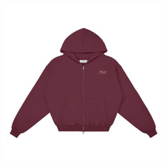 Heavyweight Full-Zip Unisex Men Hoodie - Red Burgund/Velvet Off White - Mount Alpha Clothing®
