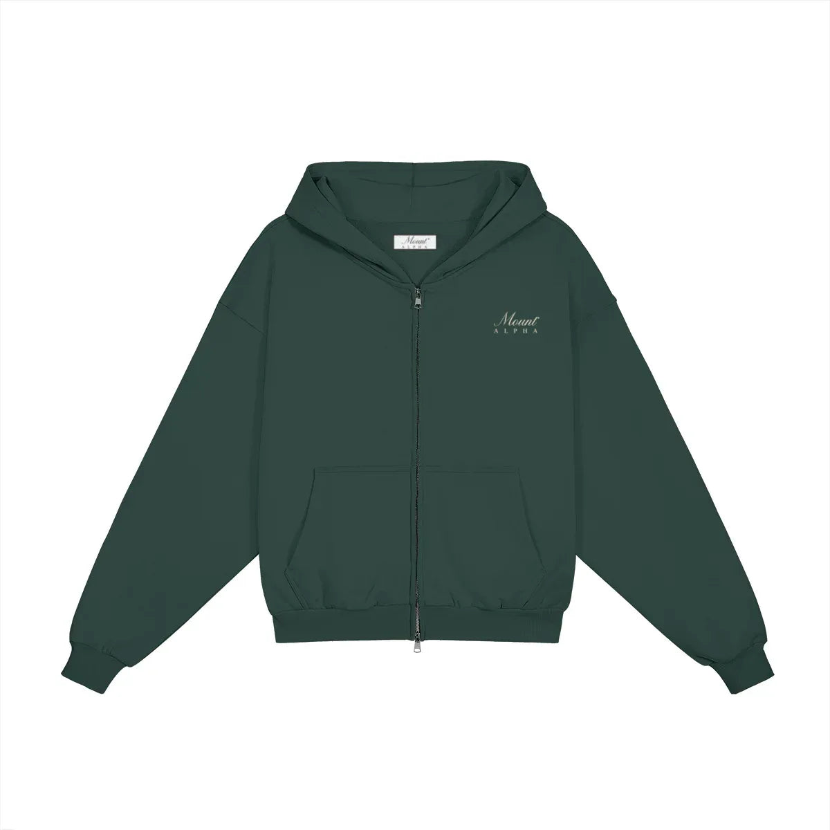 Heavyweight Full-Zip Unisex Men Hoodie - Green/Velvet Off White - Mount Alpha Clothing®