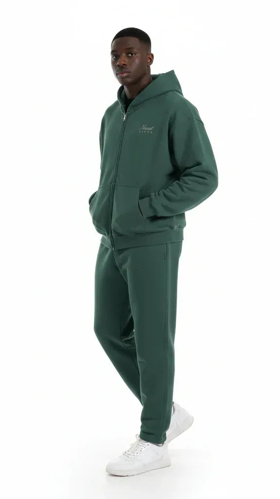 Heavyweight Full-Zip Unisex Men Hoodie - Green/Velvet Off White - Mount Alpha Clothing®