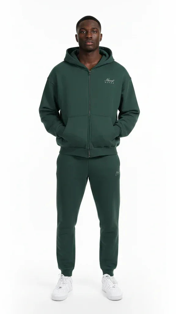 Heavyweight Full-Zip Unisex Men Hoodie - Green/Velvet Off White - Mount Alpha Clothing®