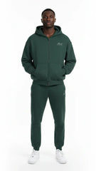 Heavyweight Full-Zip Unisex Men Hoodie - Green/Velvet Off White - Mount Alpha Clothing®