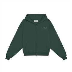 Heavyweight Full-Zip Unisex Men Hoodie - Green/Velvet Off White - Mount Alpha Clothing®