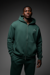 Heavyweight Full-Zip Unisex Men Hoodie - Green/Velvet Off White - Mount Alpha Clothing®