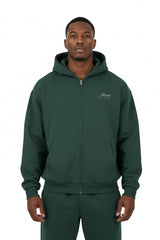 Heavyweight Full-Zip Unisex Men Hoodie - Green/Velvet Off White - Mount Alpha Clothing®