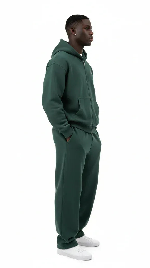 Heavyweight Full-Zip Unisex Men Hoodie - Green/Velvet Off White - Mount Alpha Clothing®