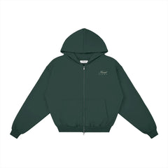 Heavyweight Full-Zip Unisex Men Hoodie - Green/Velvet Off White - Mount Alpha Clothing®