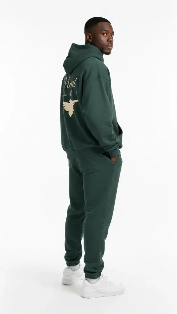 Heavyweight Full-Zip Unisex Men Hoodie - Green/Velvet Off White - Mount Alpha Clothing®