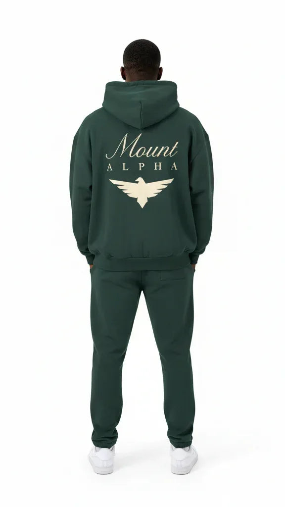 Heavyweight Full-Zip Unisex Men Hoodie - Green/Velvet Off White - Mount Alpha Clothing®