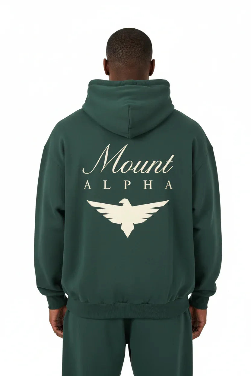 Heavyweight Full-Zip Unisex Men Hoodie - Green/Velvet Off White - Mount Alpha Clothing®