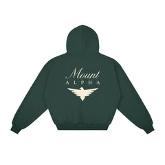 Heavyweight Full-Zip Unisex Men Hoodie - Green/Velvet Off White - Mount Alpha Clothing®