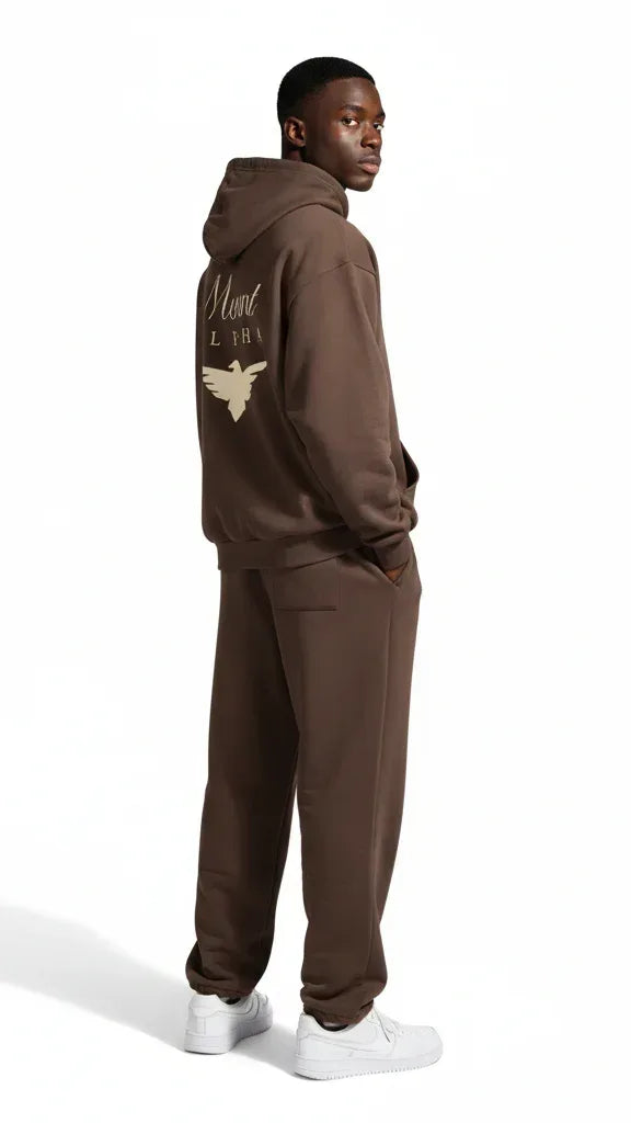 Heavyweight Full-Zip Unisex Men Hoodie - Brown/Velvet Off White - Mount Alpha Clothing®