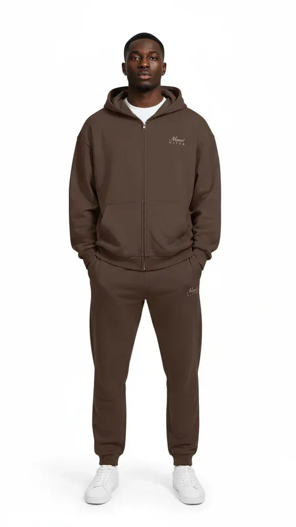 Heavyweight Full-Zip Unisex Men Hoodie - Brown/Velvet Off White - Mount Alpha Clothing®