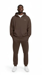 Heavyweight Full-Zip Unisex Men Hoodie - Brown/Velvet Off White - Mount Alpha Clothing®