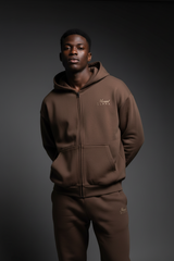 Heavyweight Full-Zip Unisex Men Hoodie - Brown/Velvet Off White - Mount Alpha Clothing®