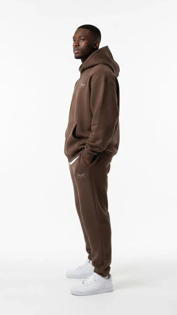 Heavyweight Full-Zip Unisex Men Hoodie - Brown/Velvet Off White - Mount Alpha Clothing®