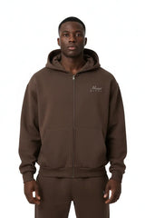 Heavyweight Full-Zip Unisex Men Hoodie - Brown/Velvet Off White - Mount Alpha Clothing®
