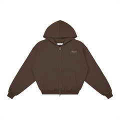 Heavyweight Full-Zip Unisex Men Hoodie - Brown/Velvet Off White - Mount Alpha Clothing®
