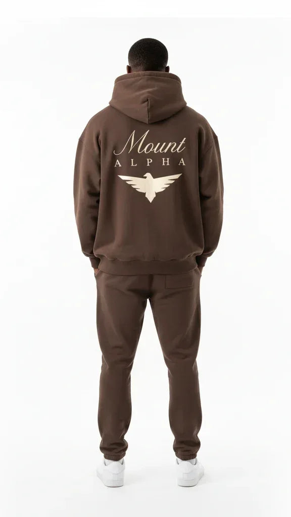 Heavyweight Full-Zip Unisex Men Hoodie - Brown/Velvet Off White - Mount Alpha Clothing®