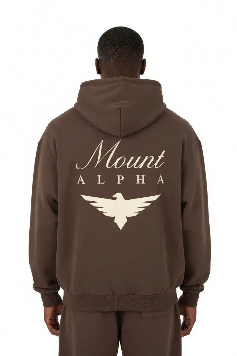 Heavyweight Full-Zip Unisex Men Hoodie - Brown/Velvet Off White - Mount Alpha Clothing®