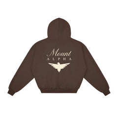 Heavyweight Full-Zip Unisex Men Hoodie - Brown/Velvet Off White - Mount Alpha Clothing®
