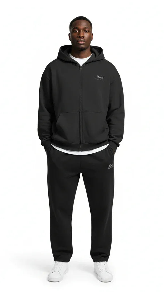 Heavyweight Full-Zip Unisex Men Hoodie - Black/Velvet Off White - Mount Alpha Clothing®