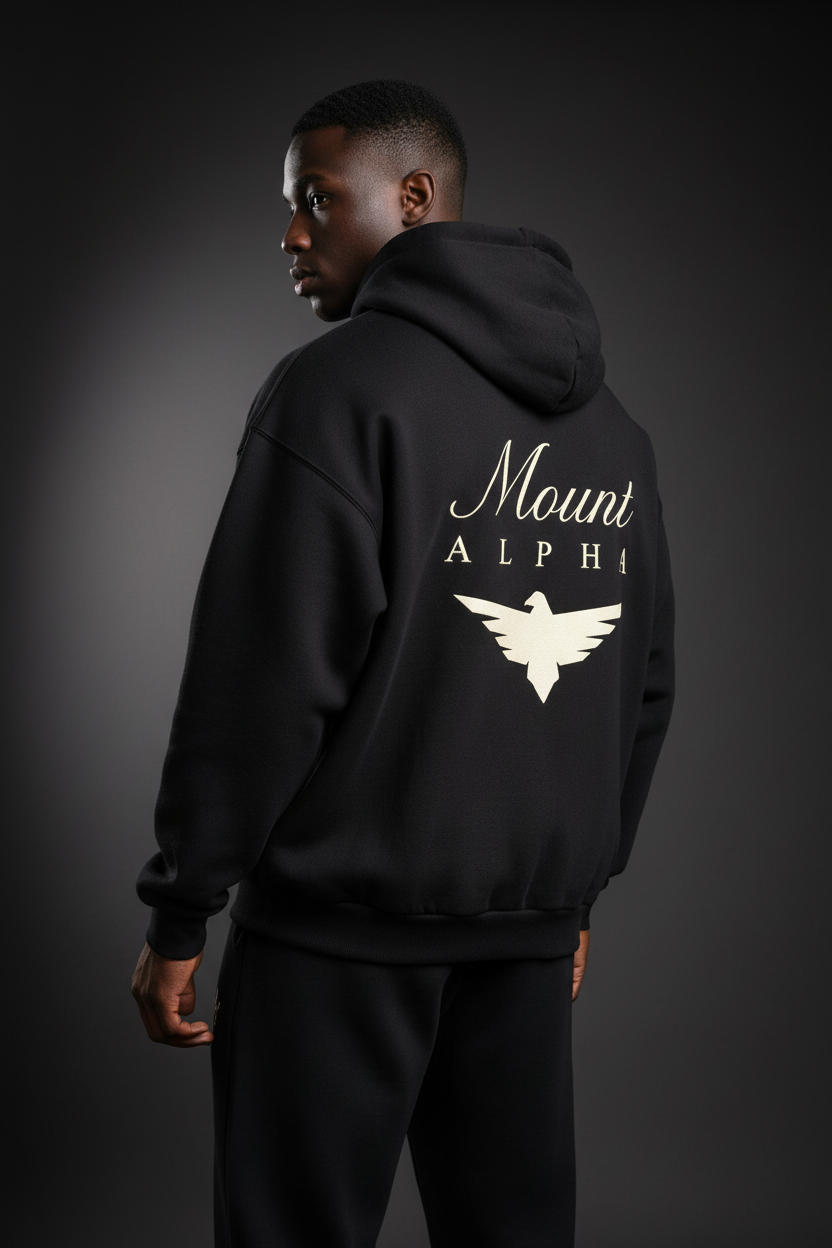 Heavyweight Full-Zip Unisex Men Hoodie - Black/Velvet Off White - Mount Alpha Clothing®