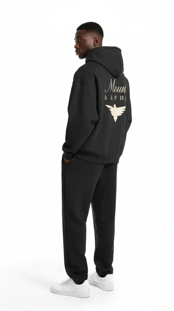 Heavyweight Full-Zip Unisex Men Hoodie - Black/Velvet Off White - Mount Alpha Clothing®
