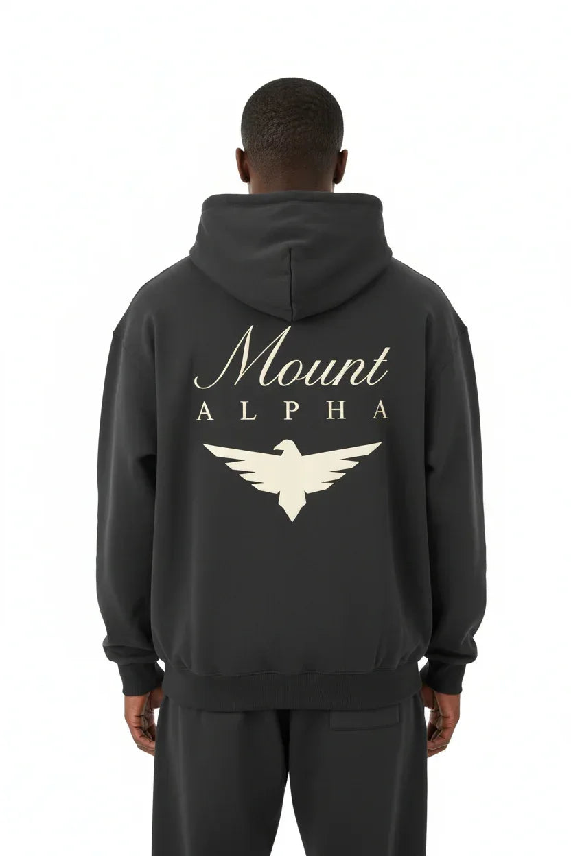 Heavyweight Full-Zip Unisex Men Hoodie - Black/Velvet Off White - Mount Alpha Clothing®