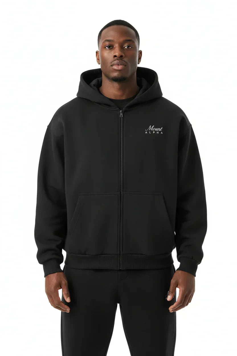 Heavyweight Full-Zip Unisex Men Hoodie - Black/Velvet Off White - Mount Alpha Clothing®