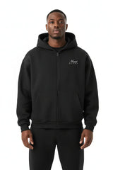 Heavyweight Full-Zip Unisex Men Hoodie - Black/Velvet Off White - Mount Alpha Clothing®