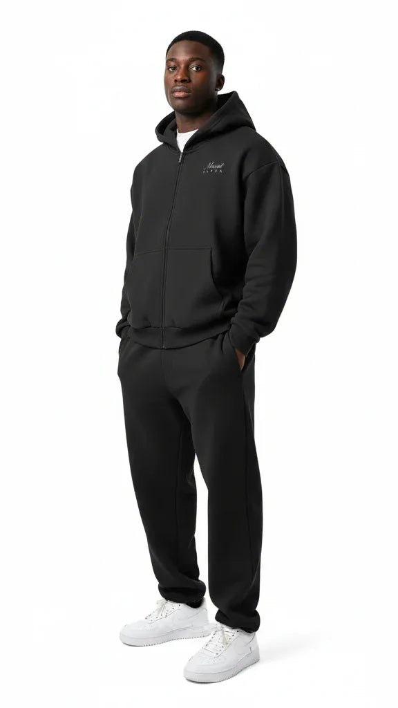 Heavyweight Full-Zip Unisex Men Hoodie - Black/Velvet Off White - Mount Alpha Clothing®