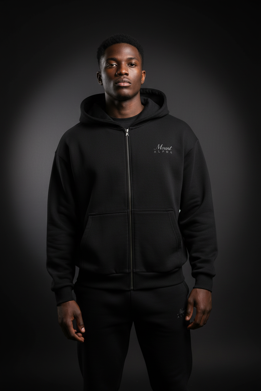 Heavyweight Full-Zip Unisex Men Hoodie - Black/Velvet Off White - Mount Alpha Clothing®