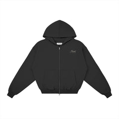 Heavyweight Full-Zip Unisex Men Hoodie - Black/Velvet Off White - Mount Alpha Clothing®