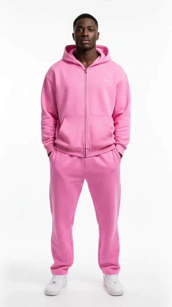 Heavyweight Full-Zip Unisex Men Hoodie - Pink/Velvet White - Mount Alpha Clothing®