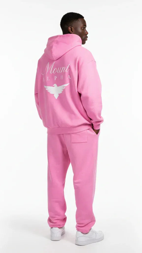 Heavyweight Full-Zip Unisex Men Hoodie - Pink/Velvet White - Mount Alpha Clothing®
