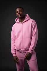 Heavyweight Full-Zip Unisex Men Hoodie - Pink/Velvet White - Mount Alpha Clothing®