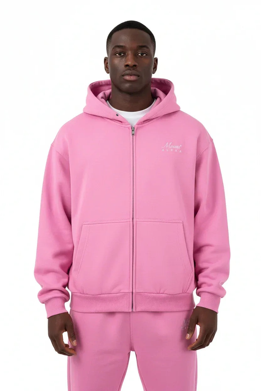 Heavyweight Full-Zip Unisex Men Hoodie - Pink/Velvet White - Mount Alpha Clothing®