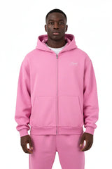 Heavyweight Full-Zip Unisex Men Hoodie - Pink/Velvet White - Mount Alpha Clothing®
