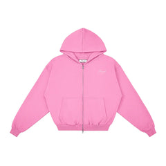 Heavyweight Full-Zip Unisex Men Hoodie - Pink/Velvet White - Mount Alpha Clothing®