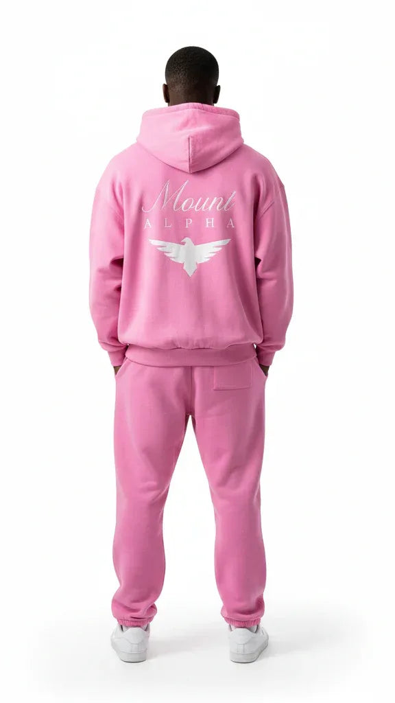 Heavyweight Full-Zip Unisex Men Hoodie - Pink/Velvet White - Mount Alpha Clothing®