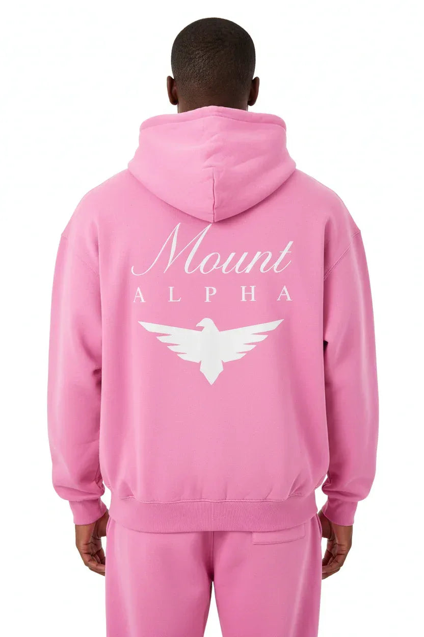 Heavyweight Full-Zip Unisex Men Hoodie - Pink/Velvet White - Mount Alpha Clothing®