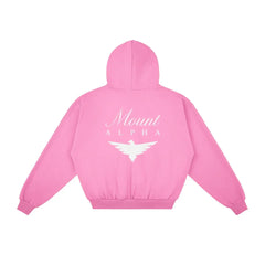 Heavyweight Full-Zip Unisex Men Hoodie - Pink/Velvet White - Mount Alpha Clothing®