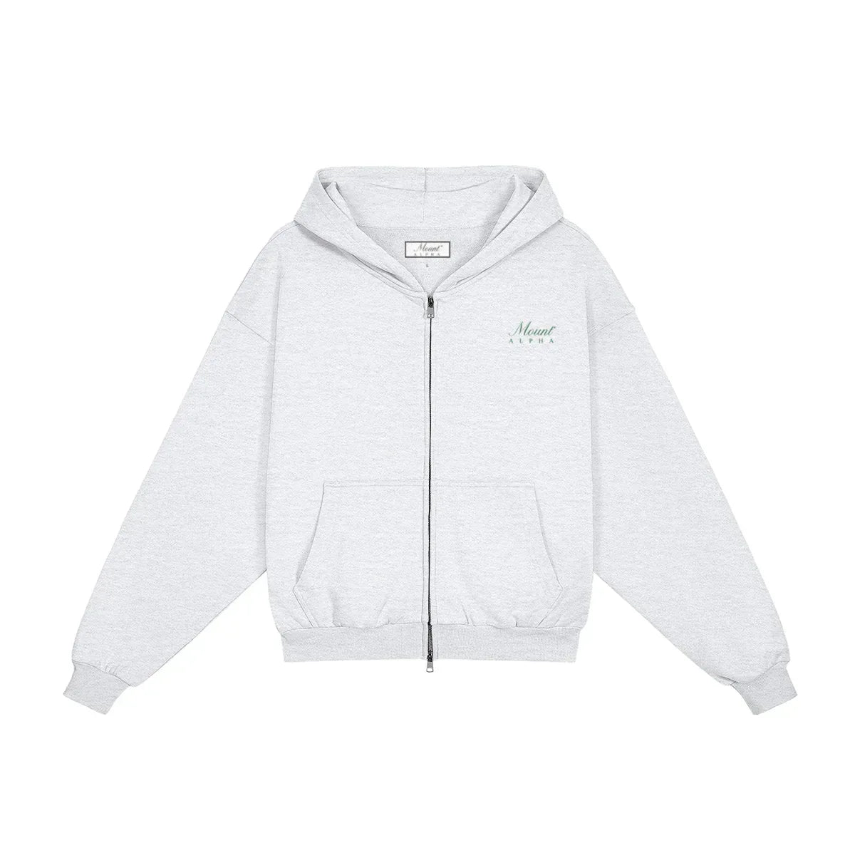 Heavyweight Full-Zip Unisex Men Hoodie - Light Gray/Velvet Green - Mount Alpha Clothing®