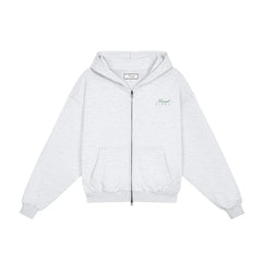 Heavyweight Full-Zip Unisex Men Hoodie - Light Gray/Velvet Green - Mount Alpha Clothing®