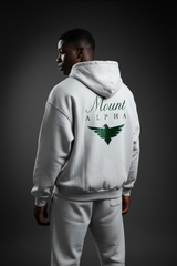 Heavyweight Full-Zip Unisex Men Hoodie - Light Gray/Velvet Green - Mount Alpha Clothing®