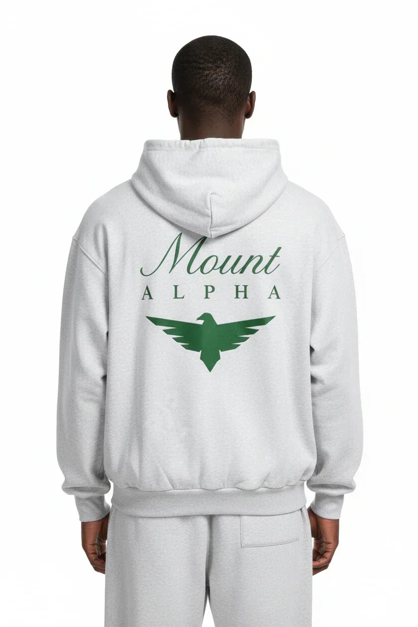 Heavyweight Full-Zip Unisex Men Hoodie - Light Gray/Velvet Green - Mount Alpha Clothing®