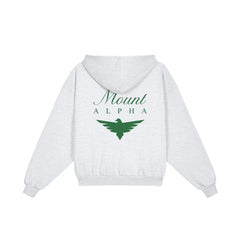 Heavyweight Full-Zip Unisex Men Hoodie - Light Gray/Velvet Green - Mount Alpha Clothing®