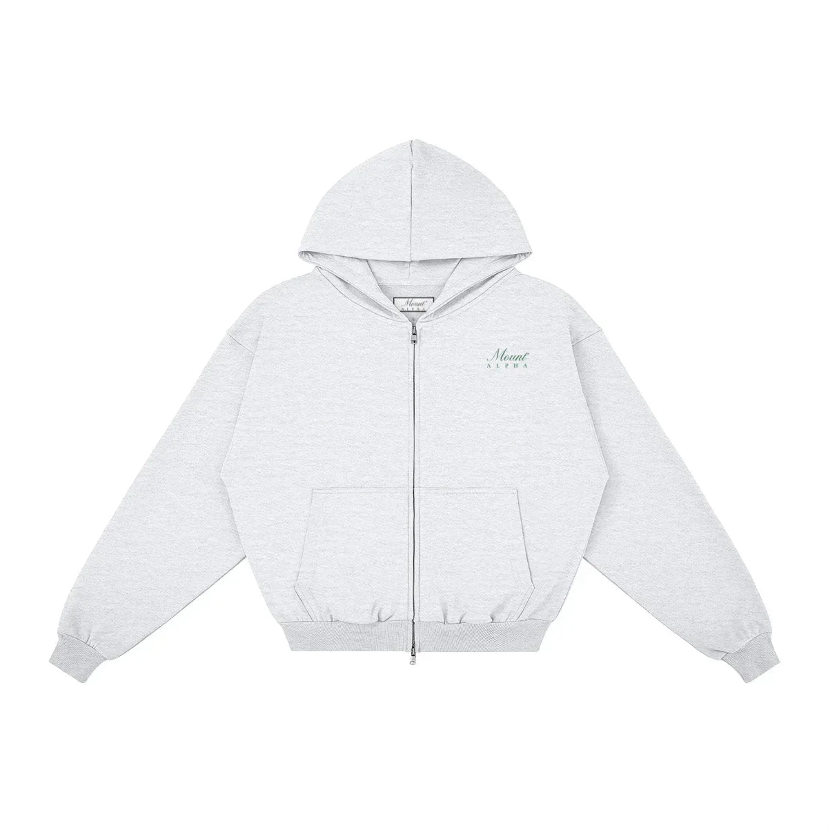 Heavyweight Full-Zip Unisex Men Hoodie - Light Gray/Velvet Green - Mount Alpha Clothing®